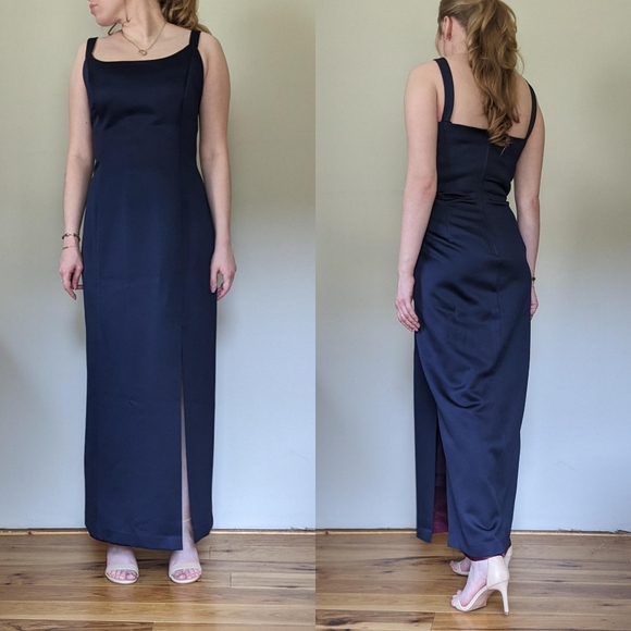 Vintage Navy Satin Evening Gown - Picture 4 of 4